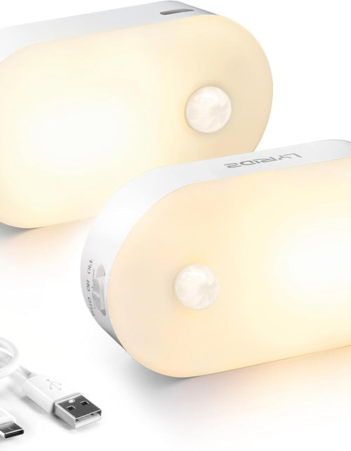 Load image into Gallery viewer, Rechargeable Battery Night Light with Motion Sensor, Portable Mini Warm White LED Stick-On Closet Light, Adjustable Brightness for Bathroom, Bedroom, Kitchen, Cabinet, Stairs, Hallway, 2-Pack
