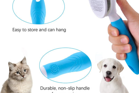 Dog & Cat Grooming Brush, Self Cleaning Slicker Brushes for Dogs Cats Pet Grooming Brush Tool Gently Removes Loose Undercoat, Mats Tangled Hair Slicker Brush for Pet with Flea Comb