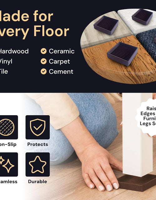 Load image into Gallery viewer, 3X3 Square Rubber Furniture Caster Cups with Anti-Sliding Floor Grip (Set of 4) Brown
