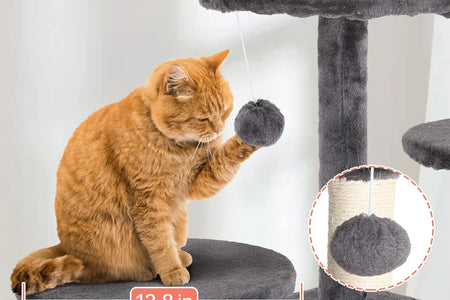 54-In Double Condo Cat Tree Tower Playhouse with Scratching Post & Perch for Indoor, Ashy