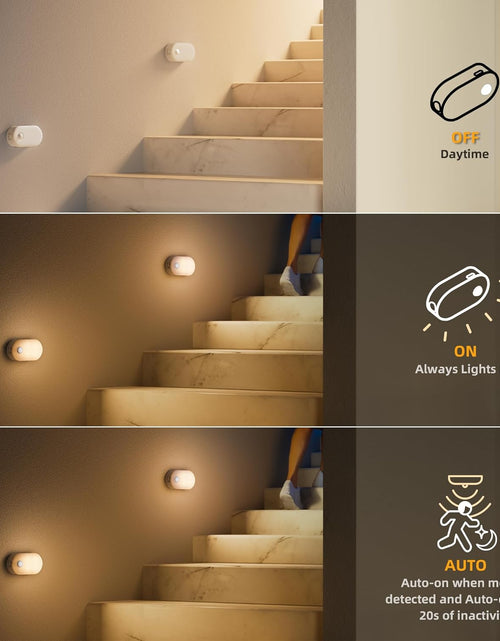 Load image into Gallery viewer, Rechargeable Battery Night Light with Motion Sensor, Portable Mini Warm White LED Stick-On Closet Light, Adjustable Brightness for Bathroom, Bedroom, Kitchen, Cabinet, Stairs, Hallway, 2-Pack
