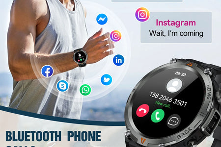 Smart Watch Bluetooth 1.45 Inch Black Rugged Case with Black Polyurethane Sport Band