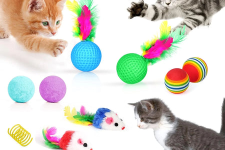 34Pcs Cat Toys Kitten Toys, Interactive Kitty Toys with Collapsible Cat Tunnels Tent, Cat Wand Catnip Feather Teaser