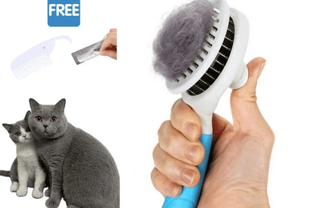 Dog & Cat Grooming Brush, Self Cleaning Slicker Brushes for Dogs Cats Pet Grooming Brush Tool Gently Removes Loose Undercoat, Mats Tangled Hair Slicker Brush for Pet with Flea Comb