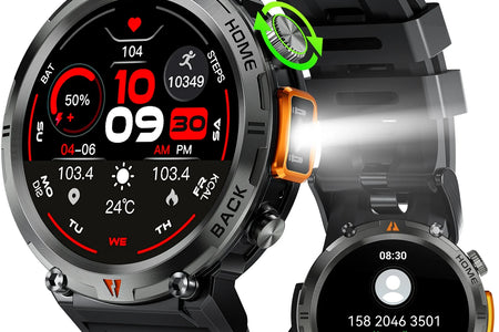 Smart Watch Bluetooth 1.45 Inch Black Rugged Case with Black Polyurethane Sport Band