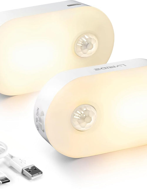 Load image into Gallery viewer, Rechargeable Battery Night Light with Motion Sensor, Portable Mini Warm White LED Stick-On Closet Light, Adjustable Brightness for Bathroom, Bedroom, Kitchen, Cabinet, Stairs, Hallway, 2-Pack
