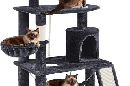 63.5In Multi-Level Cat Tree Tower Condo with Scratching Posts, Platform & Hammock, Cat Activity Center Play Furniture for Kittens, Cats & Pets