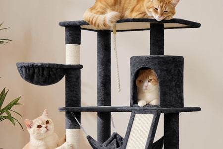 63.5In Multi-Level Cat Tree Tower Condo with Scratching Posts, Platform & Hammock, Cat Activity Center Play Furniture for Kittens, Cats & Pets