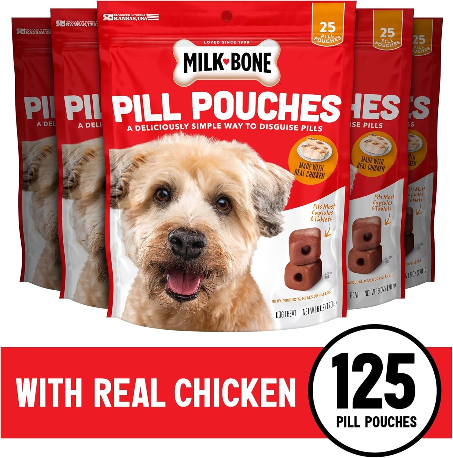 Pill Pouches Dog Treats, Real Chicken Flavor, 6 Ounce (Pack of 5)