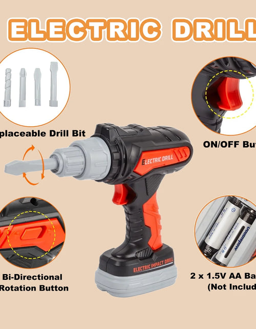 Load image into Gallery viewer, Kids Tool Set Kids Toys 32PCS Pretend Play Toddler Tool Toys with Electronic Toy Drill Set Construction Kits Toys for Christmas Birthday Kids Ages 3-8
