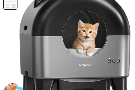 OMCPET Self Cleaning Cat Litter Box, Automatic Smart Litter Box for Multiple Cats with 10 Safety Sensor Radars, 110L Electric Cat Box with App-Control, Odor Control, Quiet Operation, Black