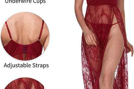 Women'S plus Size Lingerie Sexy Split Maxi Long Gown Sheer Dress