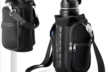 Magnetic Water Bottle Holder Gym Water Bottle Carrier Bag W/ Phone Pocket Handle Shoulder Strap 6 Built-In Magnets Water Bottle