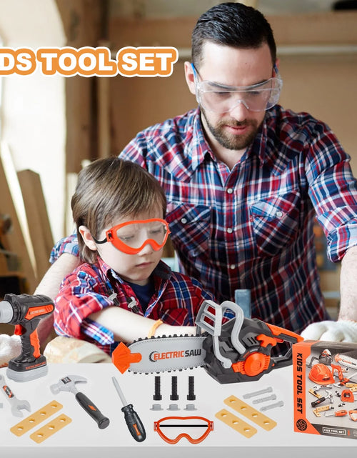 Load image into Gallery viewer, Kids Tool Set Kids Toys 32PCS Pretend Play Toddler Tool Toys with Electronic Toy Drill Set Construction Kits Toys for Christmas Birthday Kids Ages 3-8
