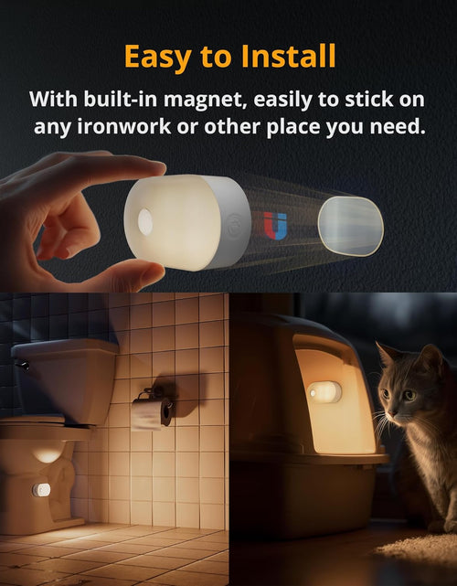 Load image into Gallery viewer, Rechargeable Battery Night Light with Motion Sensor, Portable Mini Warm White LED Stick-On Closet Light, Adjustable Brightness for Bathroom, Bedroom, Kitchen, Cabinet, Stairs, Hallway, 2-Pack
