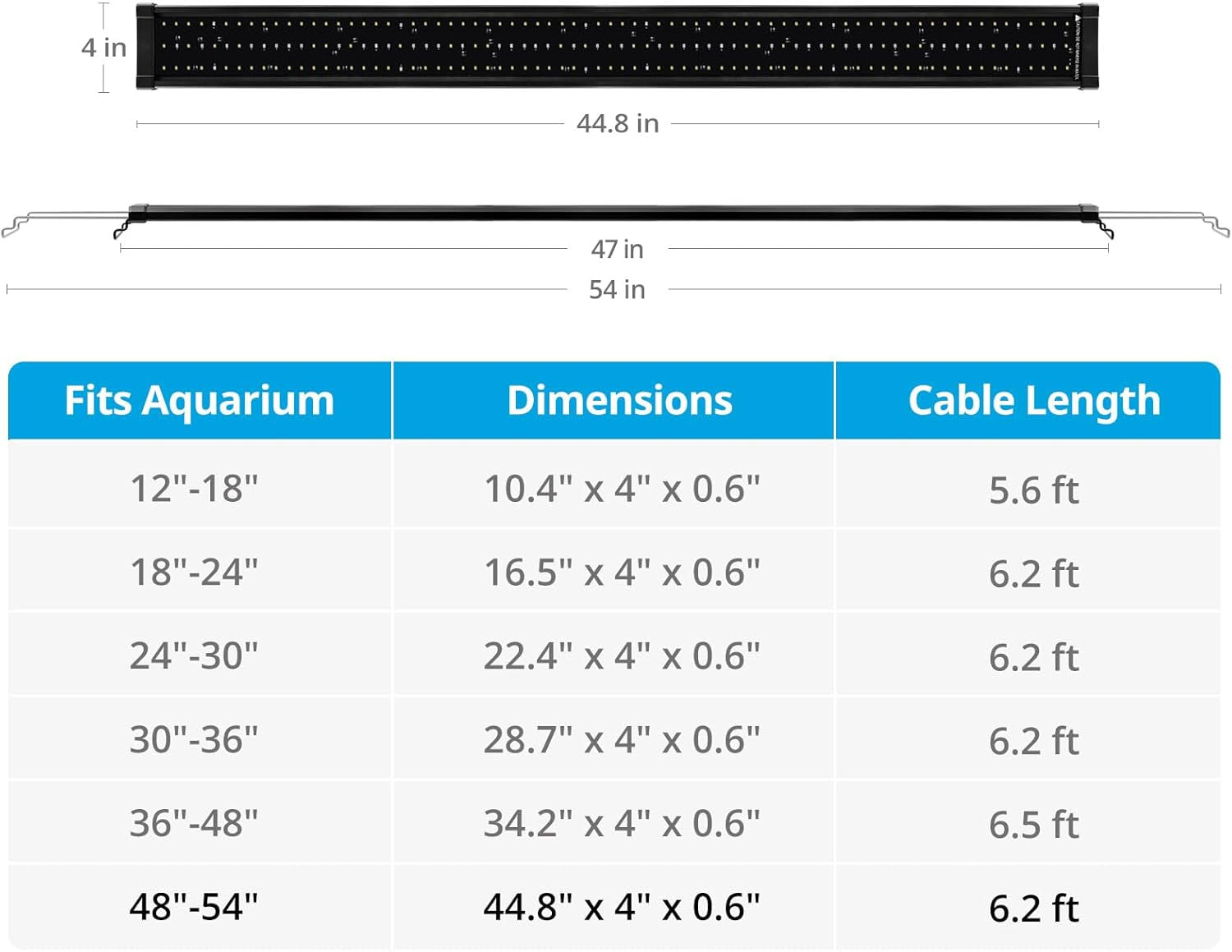 Classicled plus LED Aquarium Light with Timer, 32 Watts, for 48 to 54 Inch Fish Tank Light, Daylight and Moonlight Cycle, Brightness Adjustable
